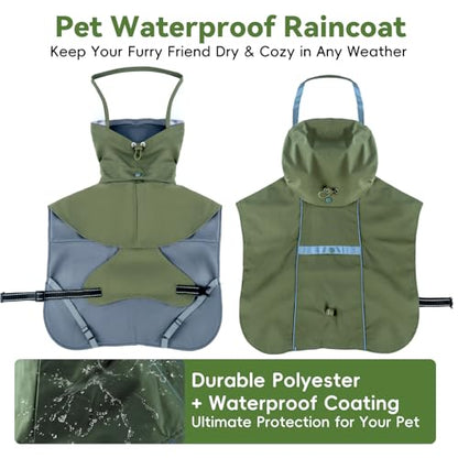 Waterproof Dog Rain Coat, Breathable Windproof Dog Raincoat with Adjustable Strip, Leash Port, Removable Hood, Reflective Full-Body Coverage Pet Poncho | Medium Dogs, Green (4XL) - size: 4XL-Fit for 44 to 88 pounds
