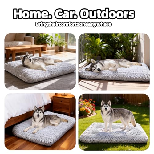 Extra Large Dog Bed Deluxe Plush, Washable Big Dog Beds, Indestructible Dog Crate Pad, Anti-Slip Soft Pet Bed, Comfy Kennel Pad for Large, Jumbo, Small, Medium Dogs Extra, 41"x 27"-XXL, Light Gray - color: Light Grey, size: 41"L x 27"W x 4"Th