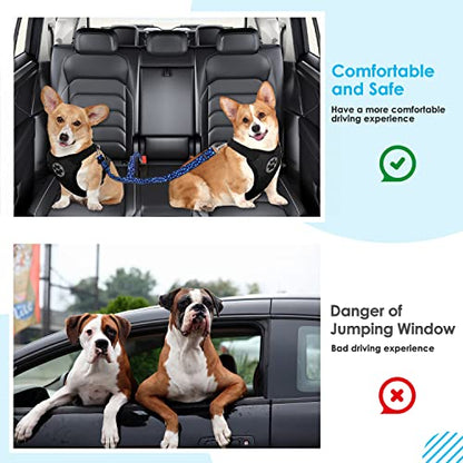 SlowTon Dog Seat Belt, Double Dog Seatbelt Adjustable Vehicle Safety Leash with Elastic Bungee Buffer, Reflective No Tangle Y Shape Two Dog Harness Seat Belt Splitter for Pets Car Trip (Blue Paws, M) - color: I.Blue Paws, size: 2 Medium in 1