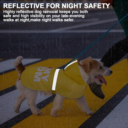 Cute Print Dog Raincoat - Waterproof Rain Jacket with Reflective Strips, Leash Hole, Adjustable for Small to Large Dogs (Yellow, Large) - color: Yellow (Mom), size: Large