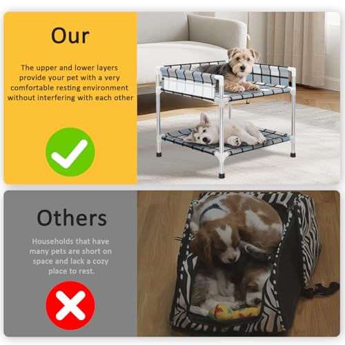 Bedside Window Dog Bunk Bed - Double Elevated Human Dog Bed with Guardrail 2 Layers Window Perch Dogs Cot 2-Tier Bedside Sleeper for Multi-Pet Households (20" x 20" x 24", Double Layer) - size: 20" x 20" x 24"
