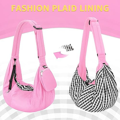 SlowTon Dog Carrier Sling - Thick Padded Shoulder Strap Adjustable Dog Carriers for Small Dogs, Puppy Carrier Purse for Pet Cat with Front Zipper Pocket Safety Belt Machine Washable (Light Pink, M) - color: G-Pink Knitted Fabric