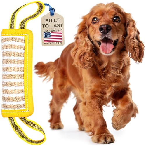 YES4QUALITY Dog Bite Tug Toy - 7.9"x3" - Durable Pull Toy with 2 Soft & Strong Handles - Tough Jute Bite Pillow for Small to Medium Dogs - Ideal for Tug of War, Fetch, K9, Puppy Training & Play