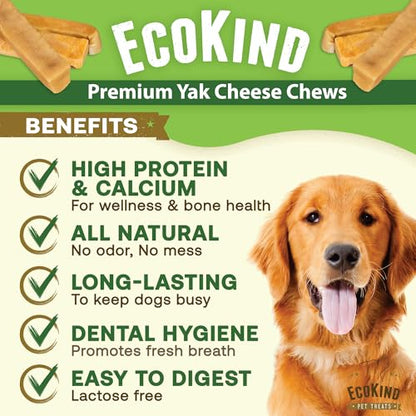 EcoKind Yak Cheese Himalayan Dog Chews, Yak Chews for Small Dogs, Long Lasting Bone for Aggressive Chewers, Only 3 Ingredients, Natural High Protein Treats, No Additives, Lactose Free, Small - 4 Chews