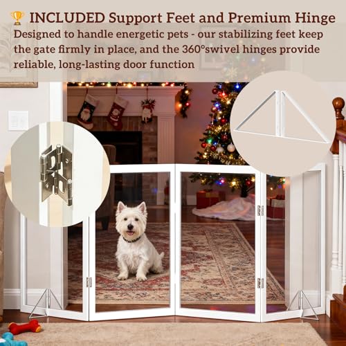 Extra Wide Clear Dog Gate 31" Tall Clear Acrylic Freestanding Dog gate Transparent Pet Gate for Doorways Stairs 3 Panel(55"-70" W) - size: 31"H x 70"W (3 Panels x 24"W Each)