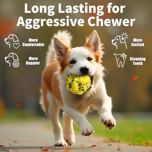 Moonorange Upgrade Dog Balls Interactive Toys for Aggressive Chewers, Indestructible Tennis Durable Bouncy for Fetch Game, Lightweight Floating, Yellow - color: Yellow-Yarnball