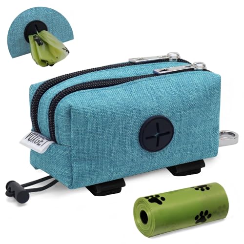 Dog Poop Bag Holder for Leashes, Puppy Treat Pouch Carrier with 2 Zipper Pockets and Clip for Pets Doggy Training, Dog Waste Bag Dispenser with 1 Roll Poop Bags for Walking Accessories (Green) - color: Green