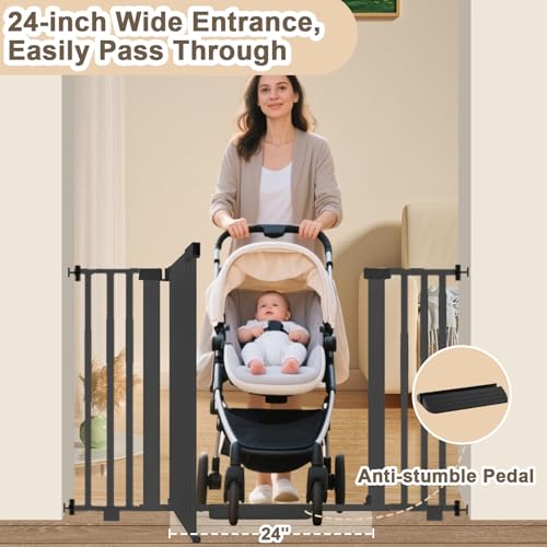 Extra Wide Baby Gate Fits 30-63 Inch Wide Opening, Toddler Pet Gate for Stairs Doorways Hallways Indoor, Walk Thru Large Long Dog Gates Pressure Mounted White