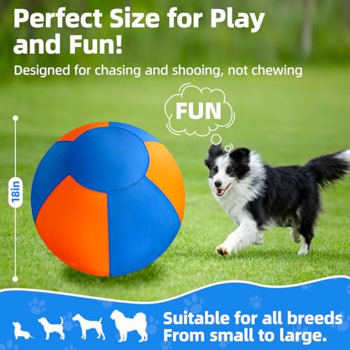 18" Herding Ball for Dogs - Upgraded Chew-Resistant Double-Layer Material Durable Waterproof Dog Toy Suitable for Herding Breeds to Push, Chase & Roll, Pet Training Toy for Australian Shepherd