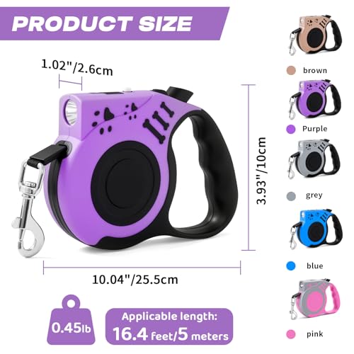 Retractable Dog Leash with USB Rechargeable Flashlight for Night Walks, 16FT Automatic Telescopic Tractor Dog Leash for Small and Medium Dogs, Purple - color: Purple