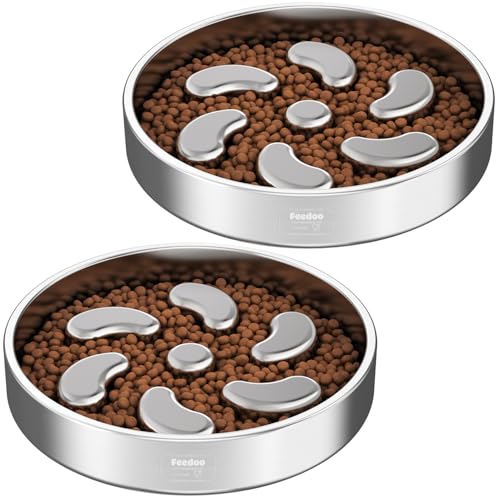 Slow Feeder Dog Bowl-3Cups for Large Breeds, Double Wall Food-Grade Stainless Steel, Heavy Duty with Non-Slip Rubber Base, Puzzle Maze Bowl to Slow Down Eating [2Pack] - color: Spiral-2Pack, size: L 3~3.5Cups