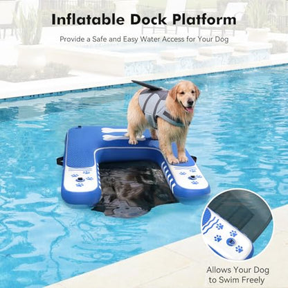 Inflatable Dog Boat Ramp for Dogs Up to 240 lbs, Inflatable Dock Floating Platform with Anti-Slip EVA Foam Safe & Easy Water Access, Dog Ramp for Pools, Lakes, Boats, Docks, Blue & White - color: Blue