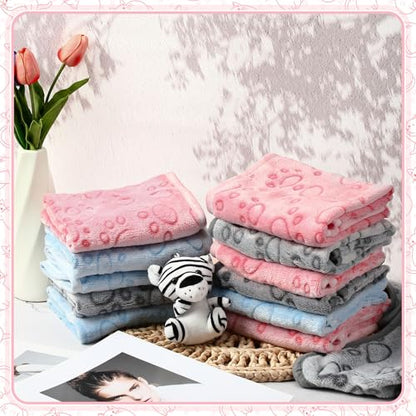 Tegeme 12 Pcs Pet Blankets 30 x 20 Inch Soft Fluffy Fleece Dog Cat Warm Paw Print Pattern Blankets Flannel Throw for Pets Dog Puppy Cat(Pink,Gray,Blue) - color: Pink,gray,blue, size: 30 x 20 Inch
