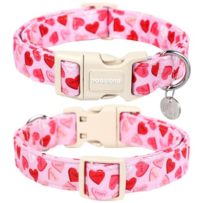 DOGWONG Valentine's Dog Collar - Pink Heart Adjustable Cotton Heart Dog Collar - Perfect for Small to Medium Dogs - color: A: Pink Letter Heart, size: X-Small