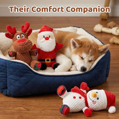 Dog Toys Set - 3 Pack Durable Squeaky Dog Toys for Small & Medium Dogs, Soft Plush Santa, Reindeer & Snowman Gift for Dogs - color: Christmas Set