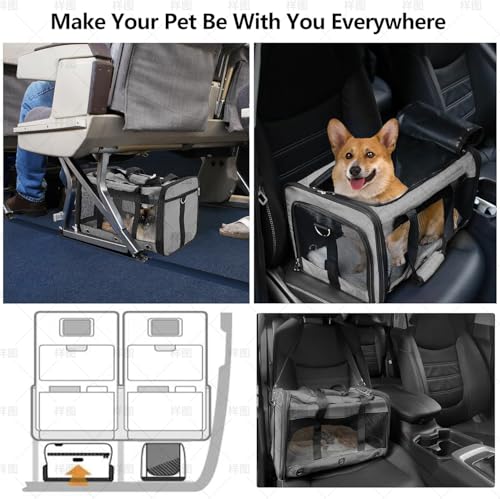 Soft Sided Cat/Dog Carrier,Collapsible Pets Travel Carriers for Pet/Puppy with Shoulder Strap & Removable Mat,Mesh Top Load Small Dogs/Cats Carry Bag Up to 17 Lbs TSA Airline Approved（Grey,M） - size: M Grey