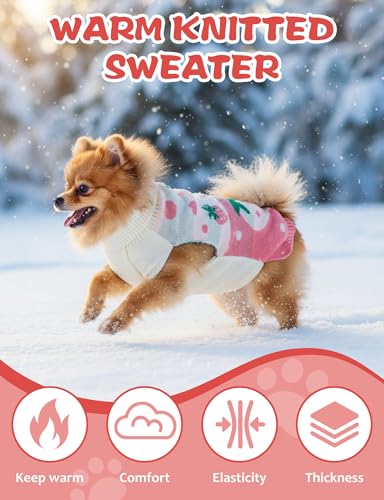 Dog Sweaters for Small Medium Large Dogs Cats,Turtleneck Cute Pattern Warm Soft Pet Clothes Boy Girl Cable Knit Doggy Autumn Coats Winter Puppy Outfits Cold Weather Jackets - color: Pink Strawberry, size: Small