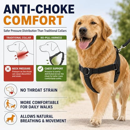 No Pull Dog Harness - Escape Proof Adjustable Vest, Breathable Mesh Anti-Choke Design with Reflective Straps, Training Harness for Small Medium Large Dogs for Daily Walking Camping Traveling - size: L
