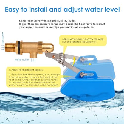 Brass Float Valve 1/2 Inch, Livestock Water Tank Float Valve Switch Brass Float Ball Valve Shut Off Pool Auto Fill Valve for Automatic Waterer - style: 1/2 Inch