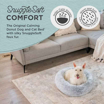 Best Friends by Sheri SnuggleSoft Faux Fur Calming Donut Bed for Dogs, Gray, Small, 23x23 - color: Rabbit Faux Fur Grey, style: Small