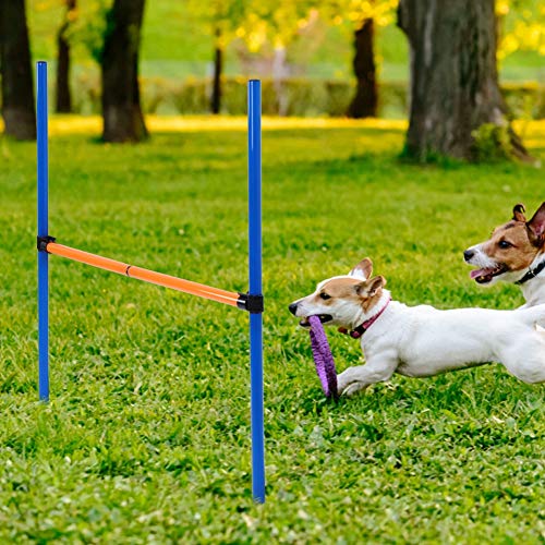 Dog Agility Jump Hurdle Bar Set for Outdoor Exercise, Plastic, Adjustable Height, 4 Blue + 2 Orange Bars, 2 Clips, for Dog Fitness & Bonding
