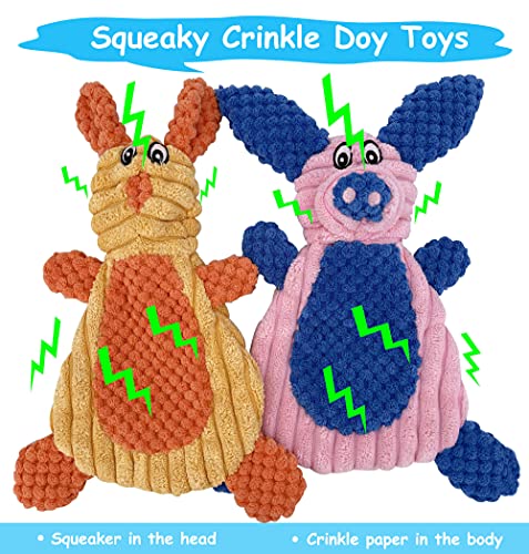 Comtim 2 Pack Durable Dog Chew Toys, Unstuffed Squeaky Dog Toys for Small Dogs and Puppies - size: Rabbit & Pig