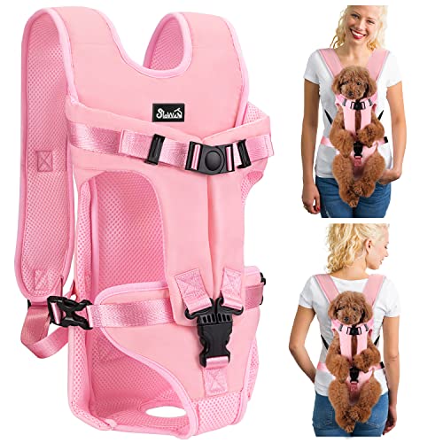 Lukovee Dog Backpack Carrier, Legs Out Easy-fit Dog Front Carrier for Small Medium Dogs, Adjustable Hands Free Dog Chest Carrier for Hiking Cycling (Pink,Medium) - color: Pink