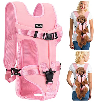 Lukovee Dog Backpack Carrier, Legs Out Easy-fit Dog Front Carrier for Small Medium Dogs, Adjustable Hands Free Dog Chest Carrier for Hiking Cycling (Pink,Medium) - color: Pink