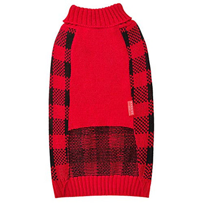 KYEESE Christmas Dog Sweaters Buffalo Check with Leash Hole Turtleneck Dogs Cable Knit Cat Sweater Small Dogs Pullover Dog Christmas Outfit for Cold Weather - color: 4# Christmas Red, size: Small (4-7lbs)