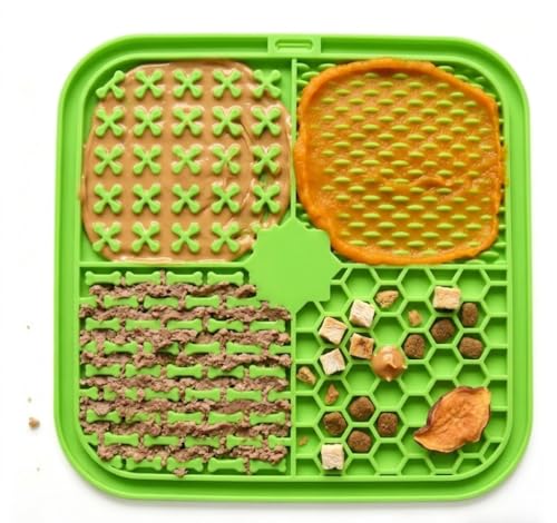 Dog Lick Mat with Suction Cups, Silicone Slow Feeder for Dogs & Cats, Anxiety Relief Lick Pad, Peanut Butter Mat for Bathing, Grooming, Nail Trimming & Training(1Pack Green) - color: Green