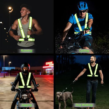 Reflective Vest Running Gear,High Visibility Adjustable Safety Vest for Outdoor Motorcycle,Dog Walking,Night Running,Hiking - color: Green X3