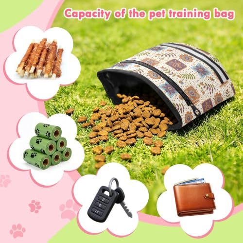 Flower Water-Resistant Dog Treat Pouch, 3 Ways to Wear Treat Bag with Magnetic Closure & Reflective Strip, Hands-Free for Pet Training, Walking