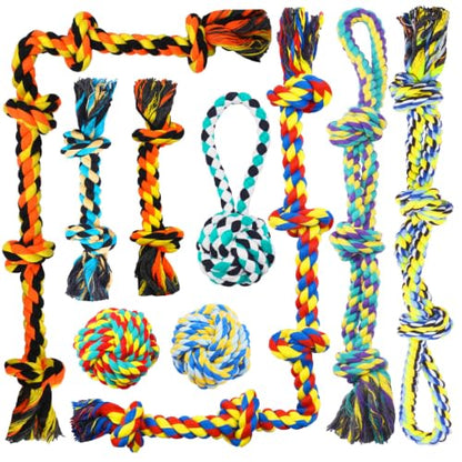 Speedy Panther 9 Pack Large Dog Rope Toys for Aggressive Chewers, 5 Knots Indestructible Chew Toy Kit for Medium Large Dogs, Puppy Teething Tug Toy, Colourful Cotton Dog Rope Toys