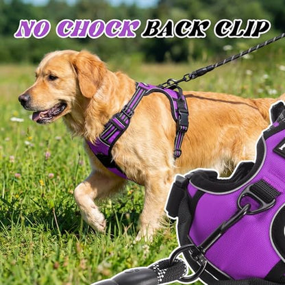Funfox No Pull Dog Harness, Adjustable Pet Vest with Control Handle & Front Clip, Reflective Design for Small Medium Large XL Dogs, Purple XL - color: Purple, size: XL