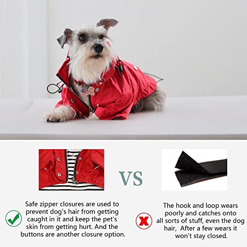 Dog Zip Up Raincoat with Reflective, Rain/Water Resistant, Adjustable Drawstring, Removable Hood, Raincoats with Legs 8lbs to 80lbs Available - Red - Small - color: Red, size: Small