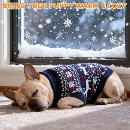 KOOLTAIL Christmas Dog Sweater, Cold Weather Pullover Classic Knitwear, Reindeer Snowflake Pattern Thick Warm Winter Pet Clothes, Cable Knit Sweaters for Small Medium Large Dogs Boy Girl, Navy Blue M - color: Navy Blue, size: Medium