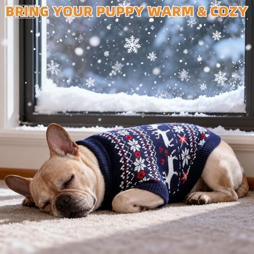 KOOLTAIL Christmas Dog Sweater, Cold Weather Pullover Classic Knitwear, Reindeer Snowflake Pattern Thick Warm Winter Pet Clothes, Cable Knit Sweaters for Small Medium Large Dogs Boy Girl, Navy Blue L - color: Navy Blue, size: Large