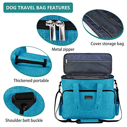BAGLHER Dog Travel Bag, Pet Travel Bag (ALL Pet Travel Supplies), With 2 Pet Food Containers and 2 Collapsible Silicone Bowls; Essential Kits for Pet Travel Sky Blue - color: Sky Blue, size: Large