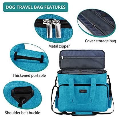 BAGLHER Dog Travel Bag, Pet Travel Bag (ALL Pet Travel Supplies), With 2 Pet Food Containers and 2 Collapsible Silicone Bowls; Essential Kits for Pet Travel Sky Blue - color: Sky Blue, size: Large