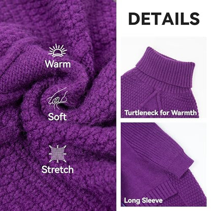 cyeollo Dog Sweater Pullover Turtleneck for Dogs Girl, Classic Knitwear Fall Winter Cold Weather Doggie Clothes Warm Pet Apparel Small Dog Sweaters, Purple S - color: Purple, size: Small