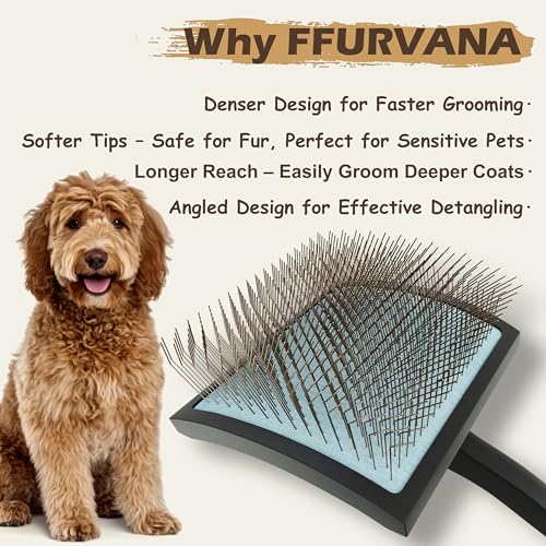 Slicker Brush for Dogs – Professional Long Pin Grooming Brush for Goldendoodles, Poodles & Thick Curly Coats – Gentle Detangling Brush for Matted Long Hair Dogs, Black - color: black