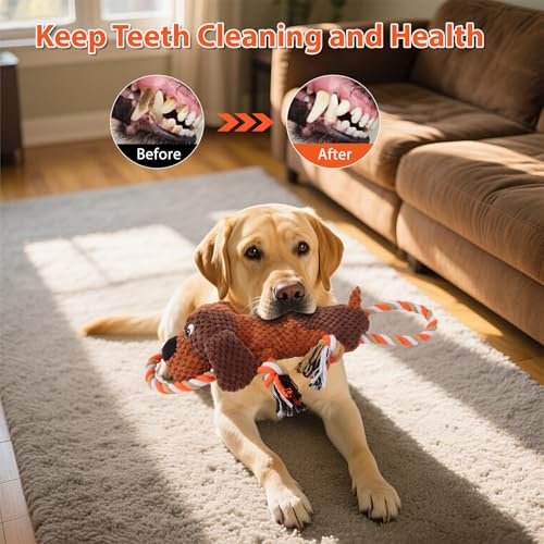 Drmstow Interactive Dog Toys for Large Dogs - Durable Rope Tug of War Toy with Squeaker & Crinkle - Tough Plush Chew Toys for Teeth Cleaning, Boredom Relief & Active Play - color: Brown2