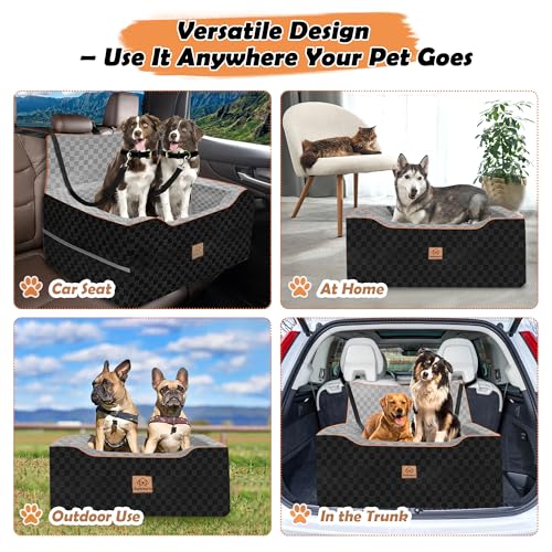 Large Dog Car Seat for Back Seat – Removable Dog Booster Seat & Washable Pet Car Seat for Medium & 2 Small Dogs up to 60lbs – Safety Straps & Storage Pocket – Travel & Home Use (Gray/Black) - color: Gray/black