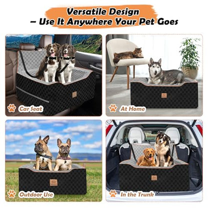 Large Dog Car Seat for Back Seat – Removable Dog Booster Seat & Washable Pet Car Seat for Medium & 2 Small Dogs up to 60lbs – Safety Straps & Storage Pocket – Travel & Home Use (Gray/Black) - color: Gray/black