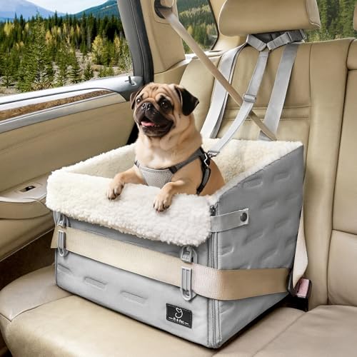 Dog Car Seat for Front or Back Seat – Patented Safety Buckle, Booster Seat for Small Dogs & Puppies up to 35 lbs, Elevated with Washable Cover, Fits Cars/SUVs/Trucks