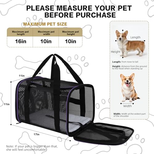 Cat Carrier, Soft-Sided Pet Carrier Bag, Breathable Mesh, Black (Purple, 17 * 11 * 11) - color: purple, size: 17.0"L x 11.0"W x 11.0"H