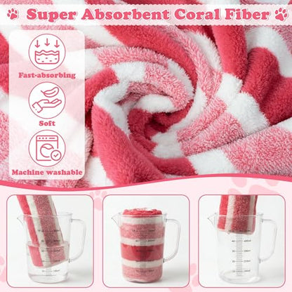 Quick Drying Dog Bathrobe - Super Absorbent Dog Bathrobe with 2 Drying Gloves Coral Fleece Quick Drying Towel for Medium Dogs Adjustable Velcro Button Closure, L Size Fits Chest 25.6±1.2 Inches - size: Large