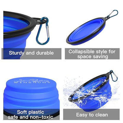 2-Pack Collapsible Dog Bowls, Portable Travel Pet Bowl with Carabiner – Foldable Silicone Feeding Dish for Dogs and Cats On-The-Go (Black + Blue) - color: Black + Blue