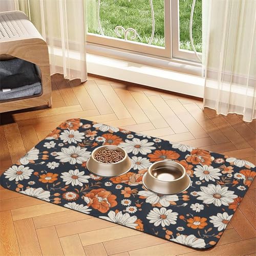 Watercolor Daisy Dog Food Mat Absorbent Bowl Mats No Stains Quick Dry Waterproof Pet Cat Placemats for Food and Water, 30x45cm - color: Watercolor Daisy