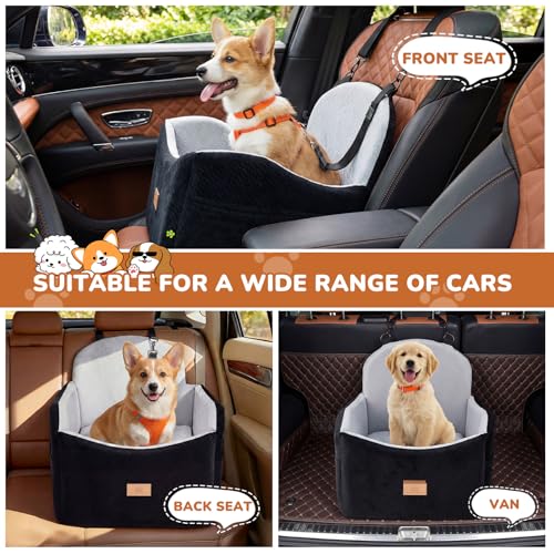Dog Car Seat for Medium/Small Dogs, Dog Booster Car Seat, Pet Booster Seats Up to 40lbs with Waterproof Layer, 3 Storage Pockets and Safety Belt (Black/Grey) - color: Black/Grey